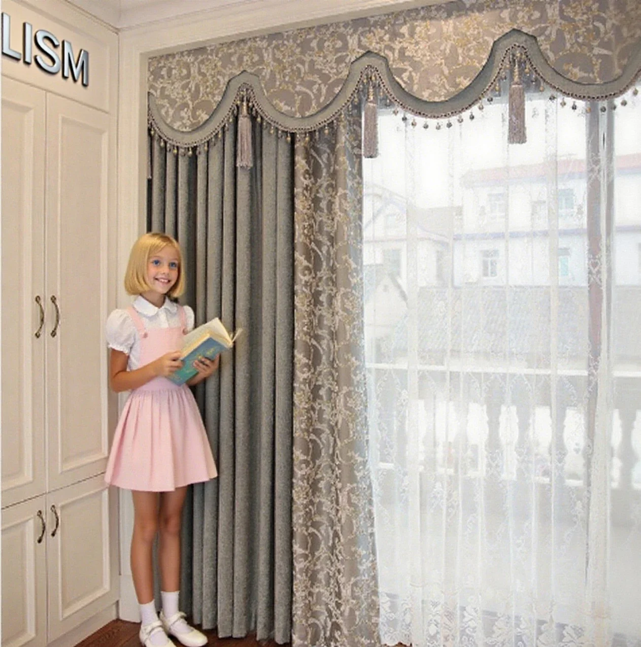 

Custom Curtains for Living Room Simplicity Lace Splicing Green Chenille Blackout Embroidery Valance Tulle High Quality Fabric