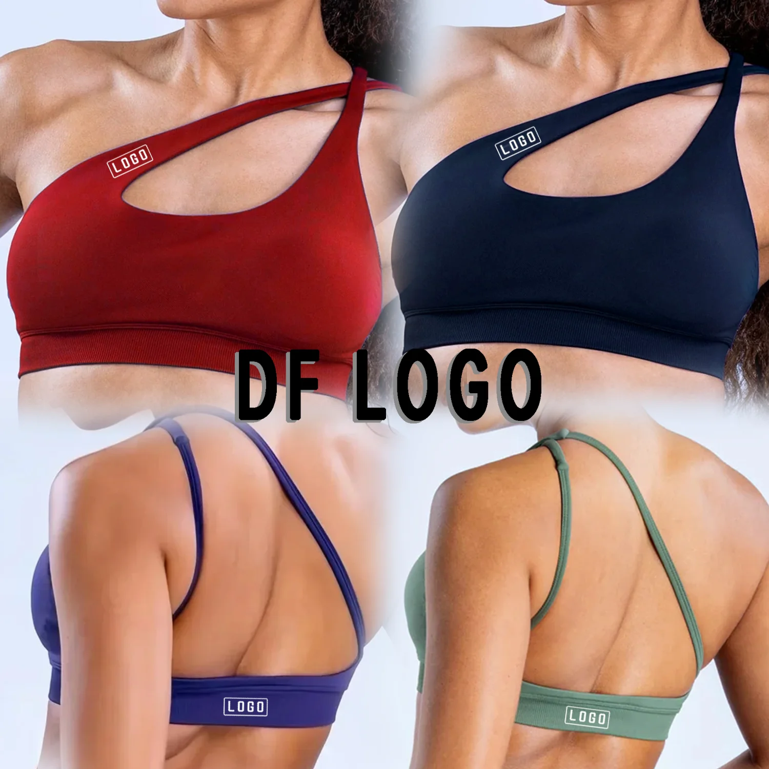 DF Yoga Impact Спортивный бюстгальтер с логотипом Женский бесшовный бюстгальтер с лямкой на шее Бюстгальтеры с открытой спиной Средняя поддержка Укороченный топ для спортзала Мягкая спортивная одежда