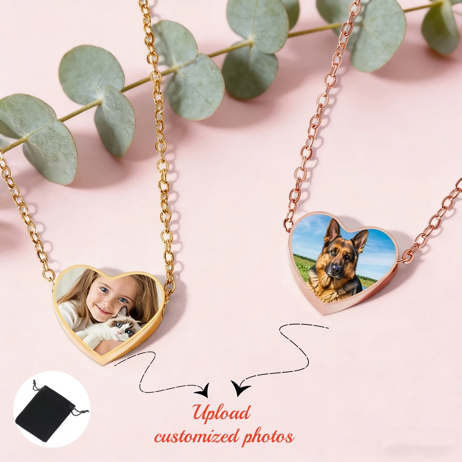 

Customized Printed Photo Love Necklace Stainless Steel Personalized Heart Necklace Family Couple Commemorative Gift