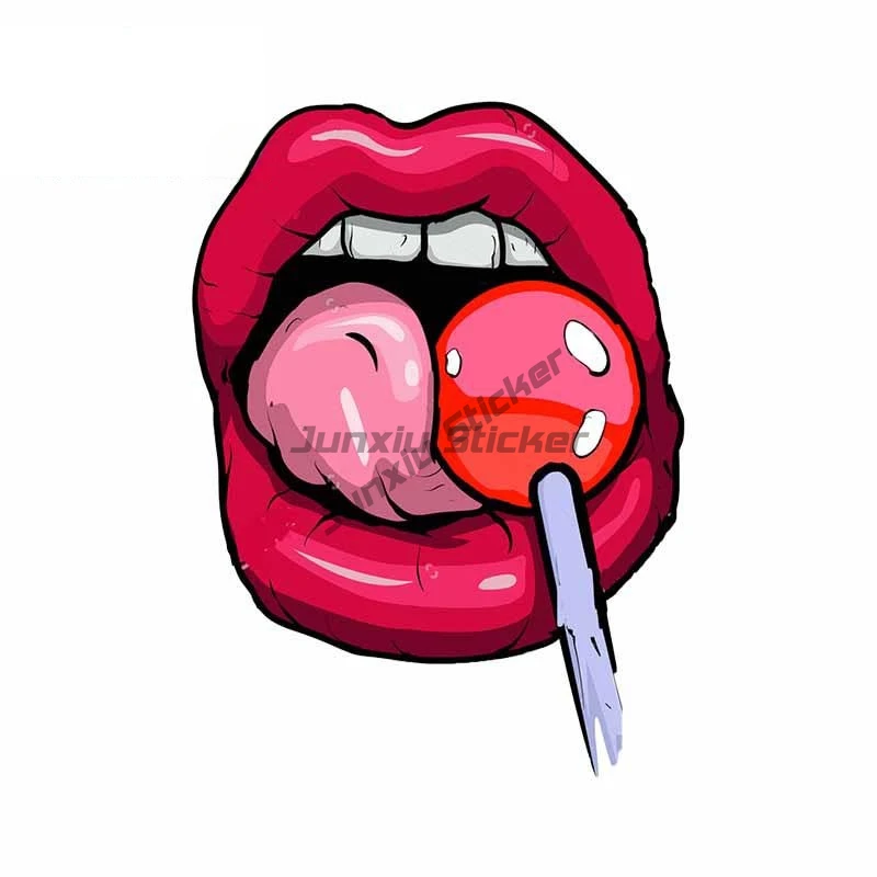 Red Lips Temptation Car Sticker Window Bumper Decoration Funny Eating Lollipop Decal DIY Cartoon Car Styling Stickers