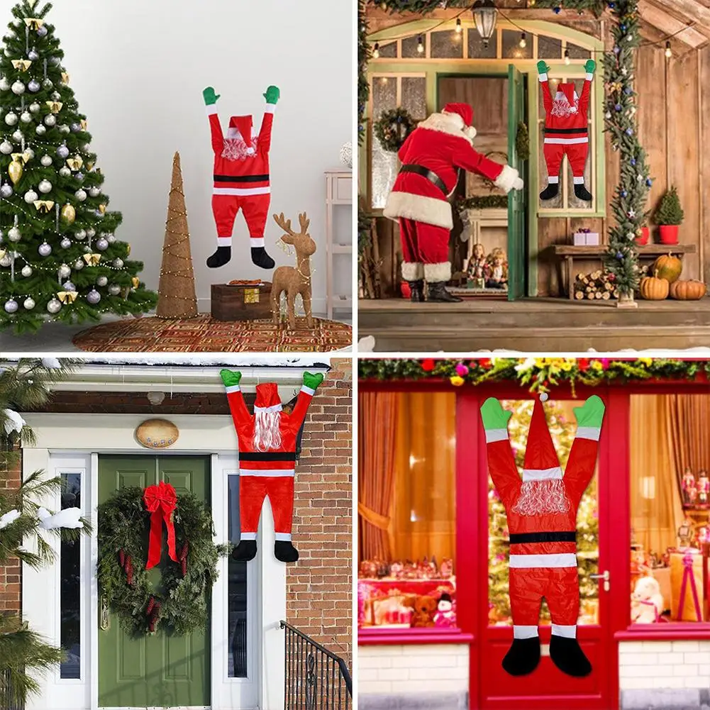 170CM クリスマスデコレーション、窓、バルコニー、屋根、煙突に登るサンタクロースの吊り下げ飾り、屋外用サンタクロースの吊り下げ飾り
