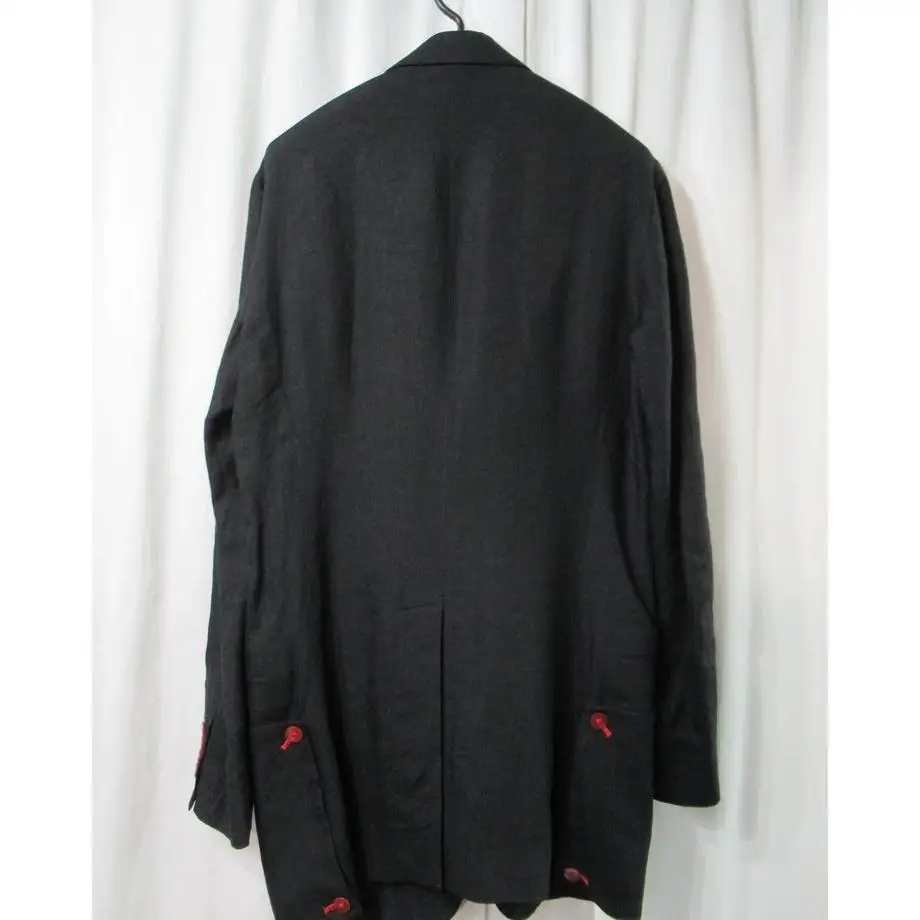 TOP-YAMAMOTO ® Vintage Coin Style Double-Button Business Formal Black Linen Jacket for Men