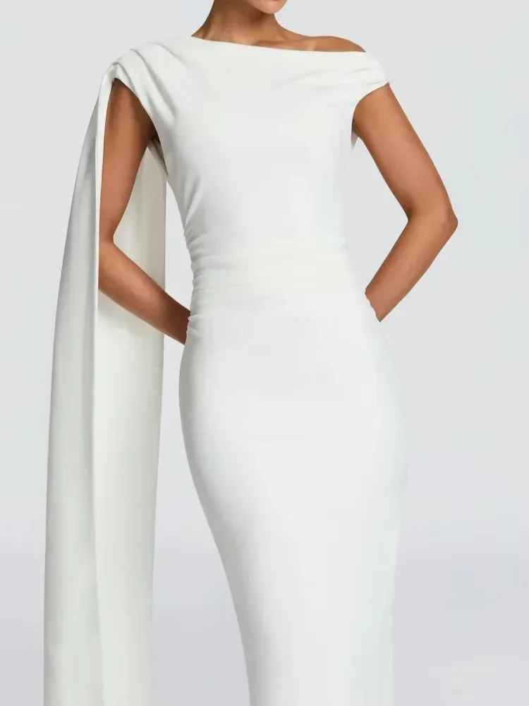 エレガントなワンショルダーロングスカーフドレス女性ファッションノースリーブソリッドスリムプリーツマキシドレス2026レディースイブニングパーティーワンピース