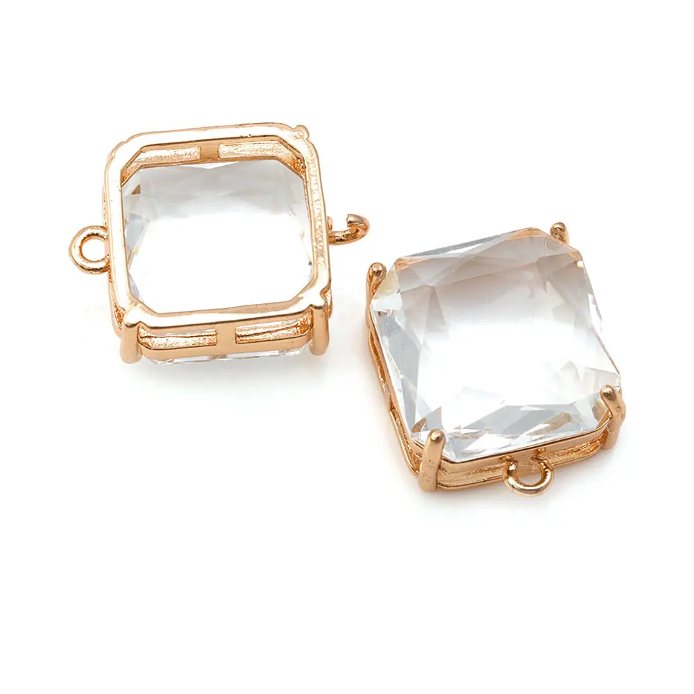 6PCS 18K Gold Color Brass Glass 2 Holes Square Connect Charms Pendants High Quality Necklace Earrings Charms Jewelry Making view 3
