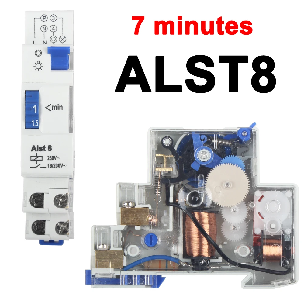 DIN Rail Timer Switch for Staircase Lighting Controller ALC18 1-20 Minutes Interval 18mm Single Module ALST8 1-7 minutes