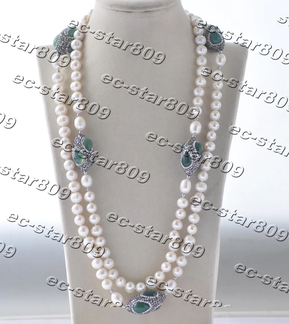 

MCT·STAR Z11241 50" 35mm White Round Pearl Green Agate Shuttle CZ Necklace