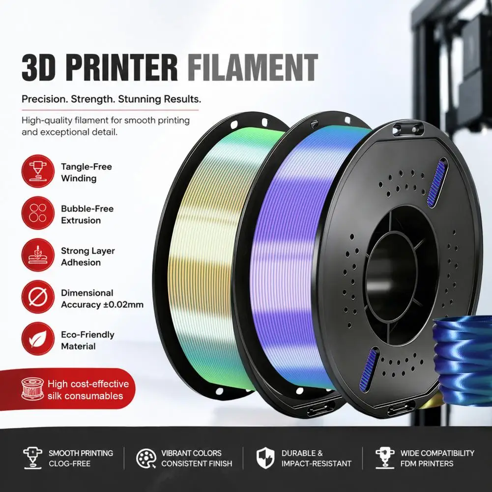 Dreifarbiger Farbverlauf Seide PLA Filament 1,75mm 1Kg Spule Glänzendes Mehrfarbiges 3D-Drucker Filament für DIY Druck Figuren Basteln