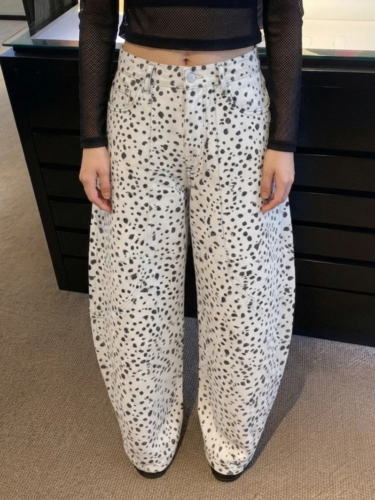 ReddaChic Stitch Seam Barrel Jeans Woman Boyfriend Leopard Print Oversize Low Waist Baggy Balloon Denim Pants Vintage Streetwear