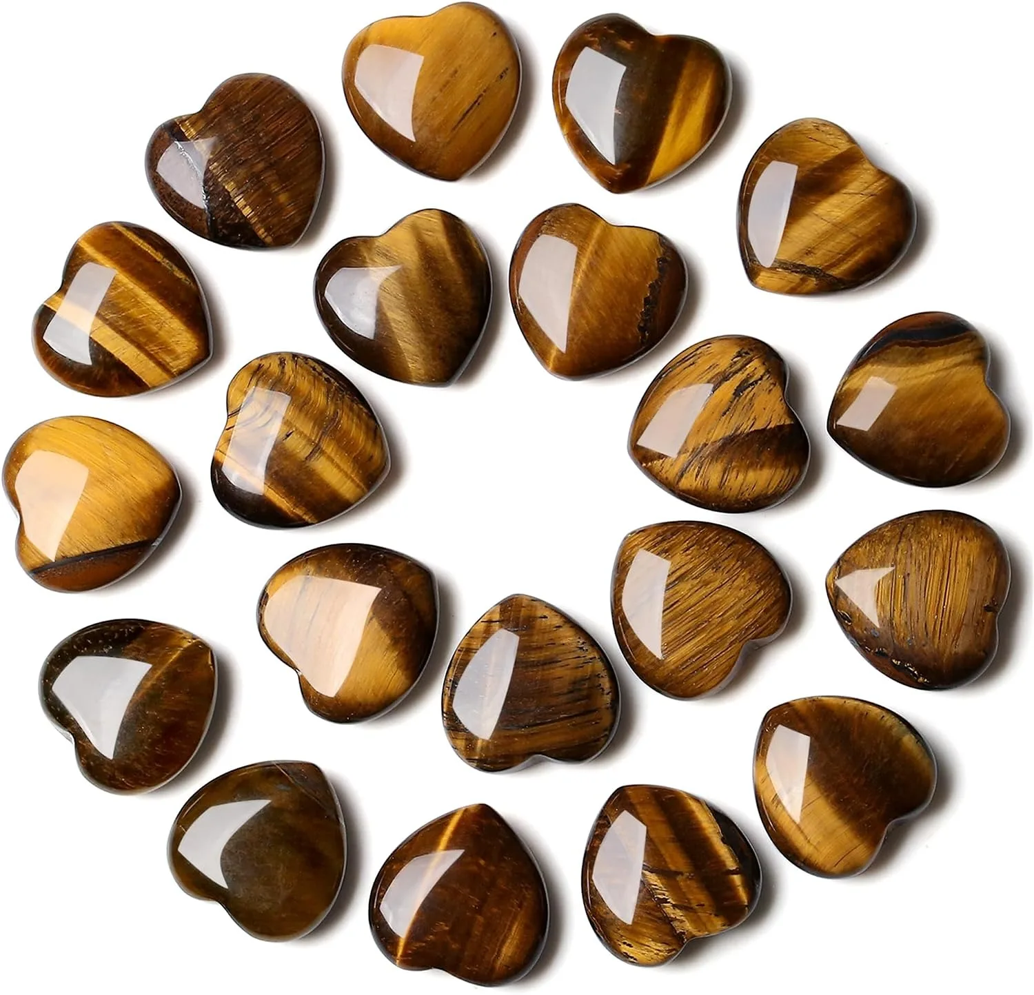 15 pièces de pierres de méditation en œil de tigre naturel de 0,8 pouce, sculptées en forme de cœur, pour l'équilibre des chakras et le Reiki
