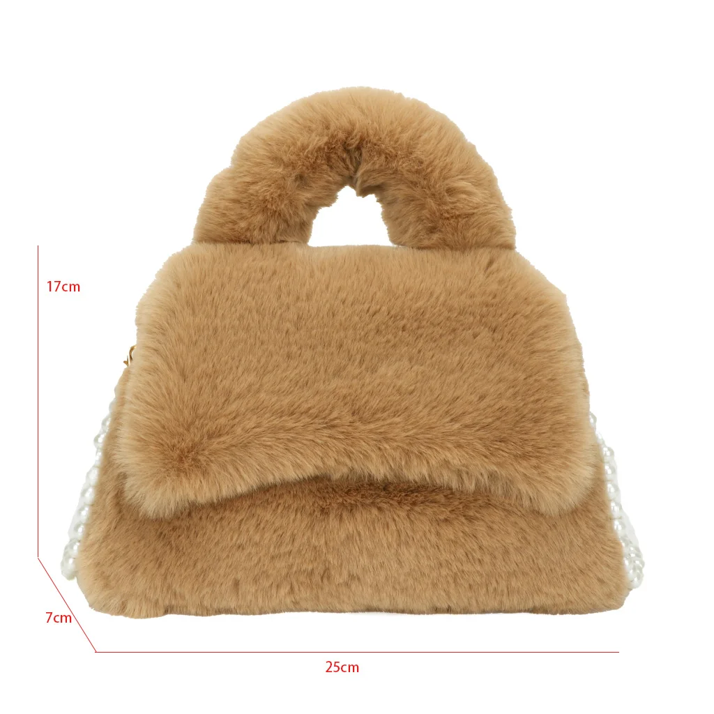 Luxury Faux Fur Handbag Brand Designer Bag Soft Plush Shoulder Bag Small Fluffy bolsa feminina Vintage Pearl Chain Crossbody Bag