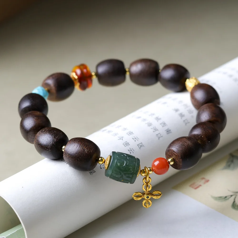 2026 New Fusen red clay incense wood barrel bead bracelet original cultural Chinese string