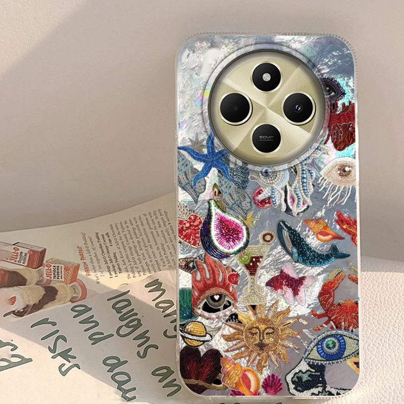 Retro Sun Planet Cocktail Fruit Women Phone Case For Xiaomi Poco X7 Pro X3pro X5 M6 X6 X3 NFC M5s M6 C61 Bumper Fundas Cover