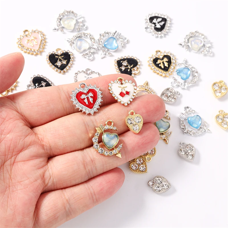 Duarte 20 Stück/Lot niedliche Kristall-Metall-Liebesherz-Anhänger für die Schmuckherstellung, Ohrringe, Halsketten, Armbänder, DIY-Bastelbedarf – Detail 2