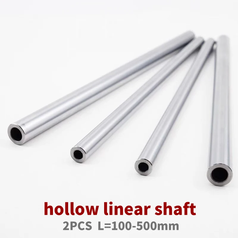 2PCS Hollow Linear Shaft Outsid Dia 10mm 12mm 16mm 20mm 25mm Chrome-Plated Hard Shaft Guide Rail 100/200/300/400/500mm Length