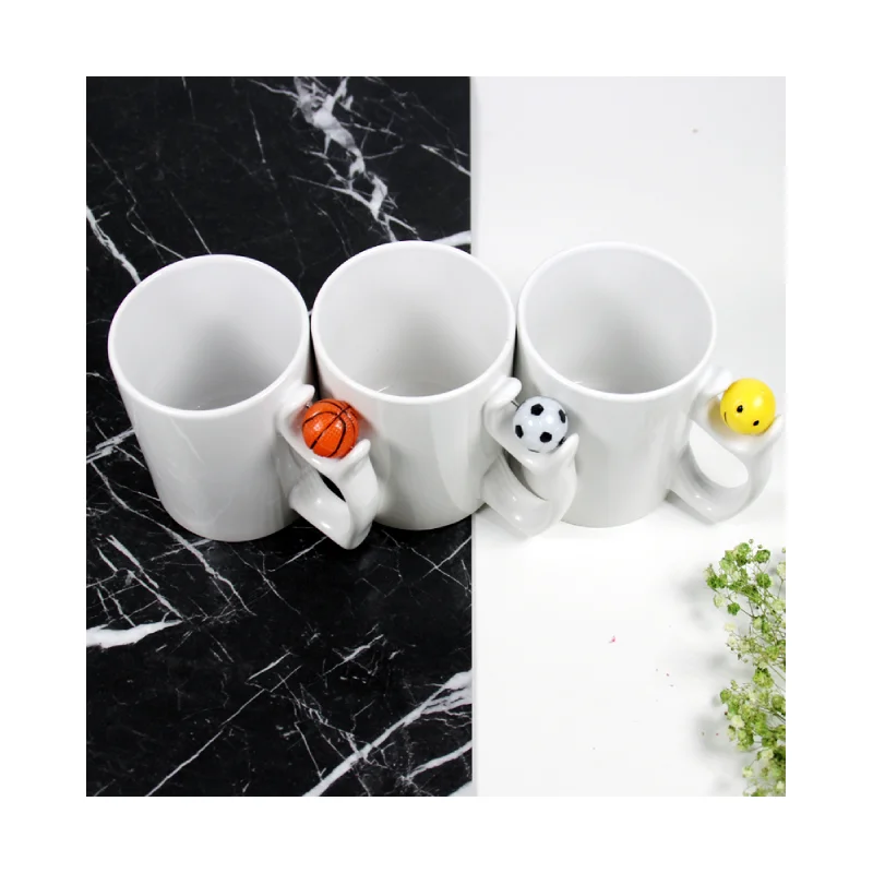 Customize Logo Ceramic Mug Tea Cups DIY Photo Print Sublimation Blank Coffee Mug With Bastketball Football Handle Cup