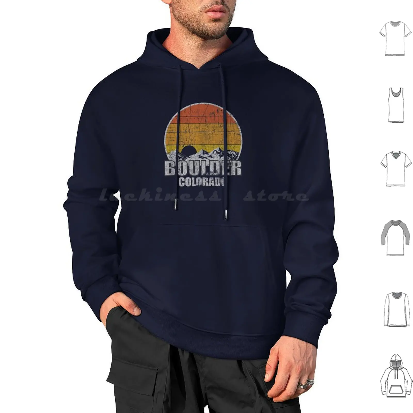 Retro Sunset Mountain Graphic Hoodie cotton Long Sleeve Colorado Boulder Denver Mountains Cu Boulder Mountain Cu