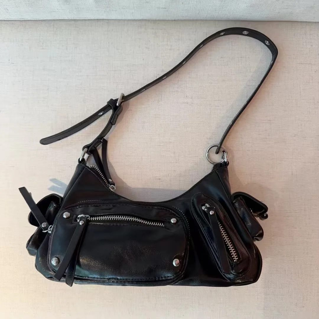 

Punk Multiple Pockets Women Shoulder Bag Retro Motorcycle Bags for Women Luxury PU Leather Crossbody Bag NEW Handbags and Purses