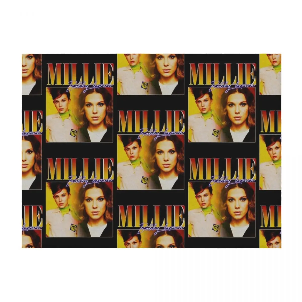 

Millie Bobby-Brown 90s Vintage Black T-Shirt Throw Blanket Custom Fashion Sofas Flannel Luxury Designer Blankets