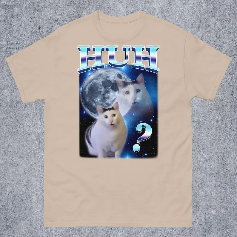 HUH ตลก Dank Cat Meme Tee เสื้อของขวัญผู้หญิงและชายเสื้อน่าเกลียด Unhinged เสื้อยืด Goofy Ahh แมวเสื้อผ้าโง่ Silly tshirt