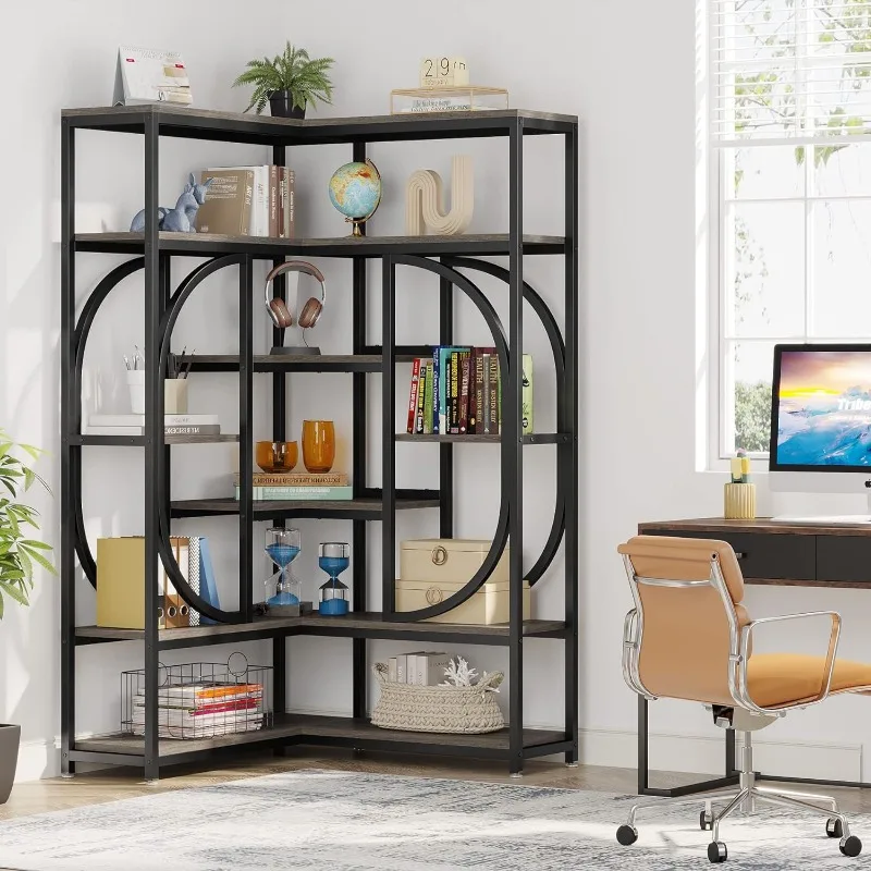 Imagem -05 - Grande Moderna L-shaped Estante de Canto 7-shelf Stand Estante de Canto Alto Expositor com Armazenamento Metal Frame