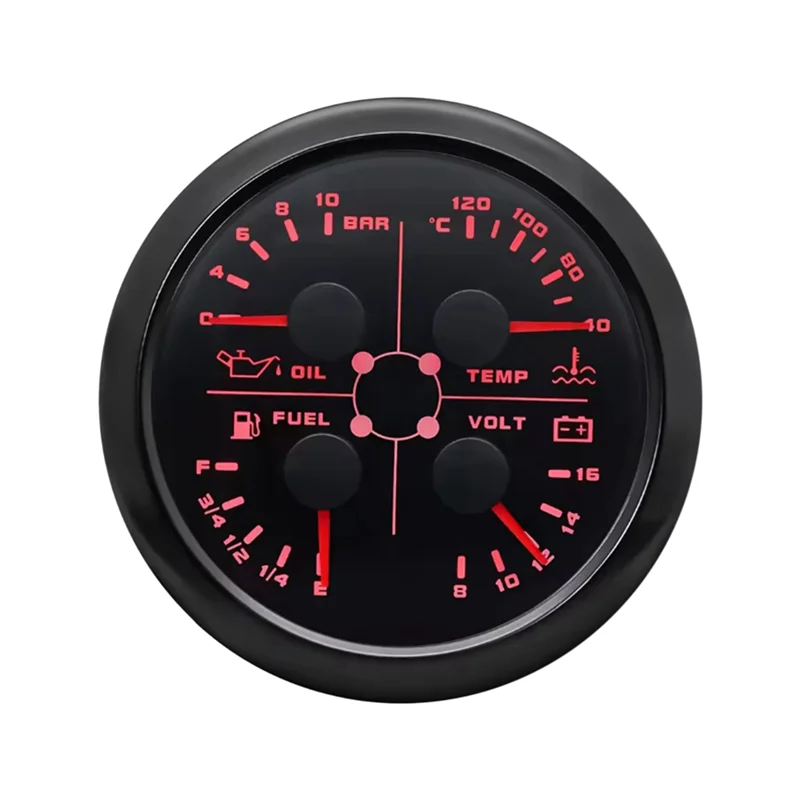 

85Mm 4-In-1 Multifunction Gauge With 0-190Ohms/240-33Ohms Fuel Level Gauge Water Temp Oil Press Voltmeter-M54K