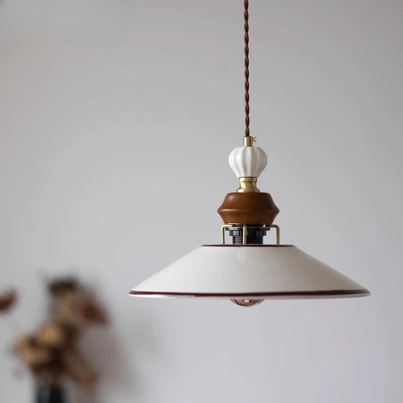 Japanese Retro Rotundity White Hand-drawn Ceramics Ceiling Pendant Light Living Room Bedroom Restaurant Kitchen LED Hanging Lamp