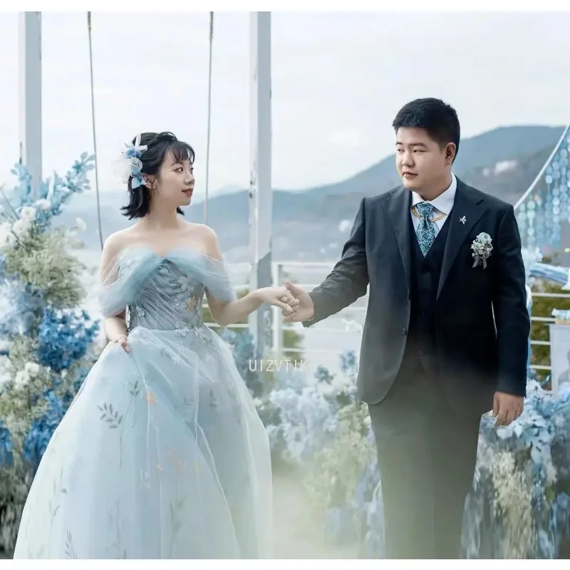 Vestidos de festa de noite feminino princesa fora do ombro sem mangas bordado banquete formal ocasião vestido elegante vestido de baile