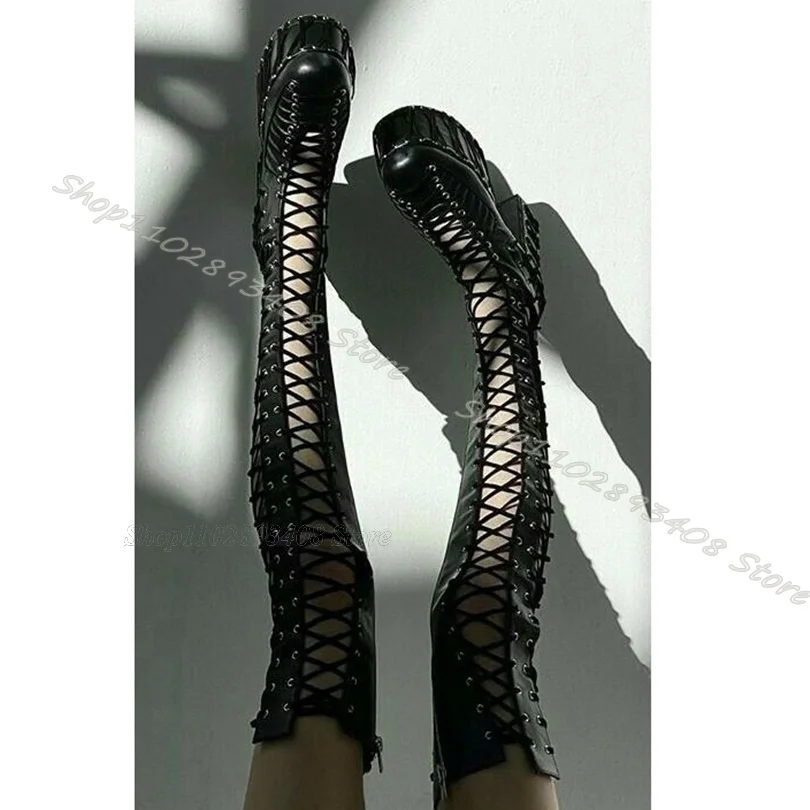 

Черные ботинки со шнуровкой и круглым носком, на молнии сзади, на массивном каблуке, Осенние повседневные ботинки в стиле панк, Zapatos Para Mujere