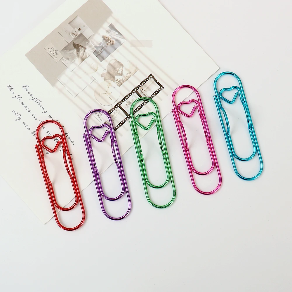 10pcs/Set Multi-functional Metal heart Paper Clips with Pen Holder Binder Clips School Office Learning Supplies Stationery