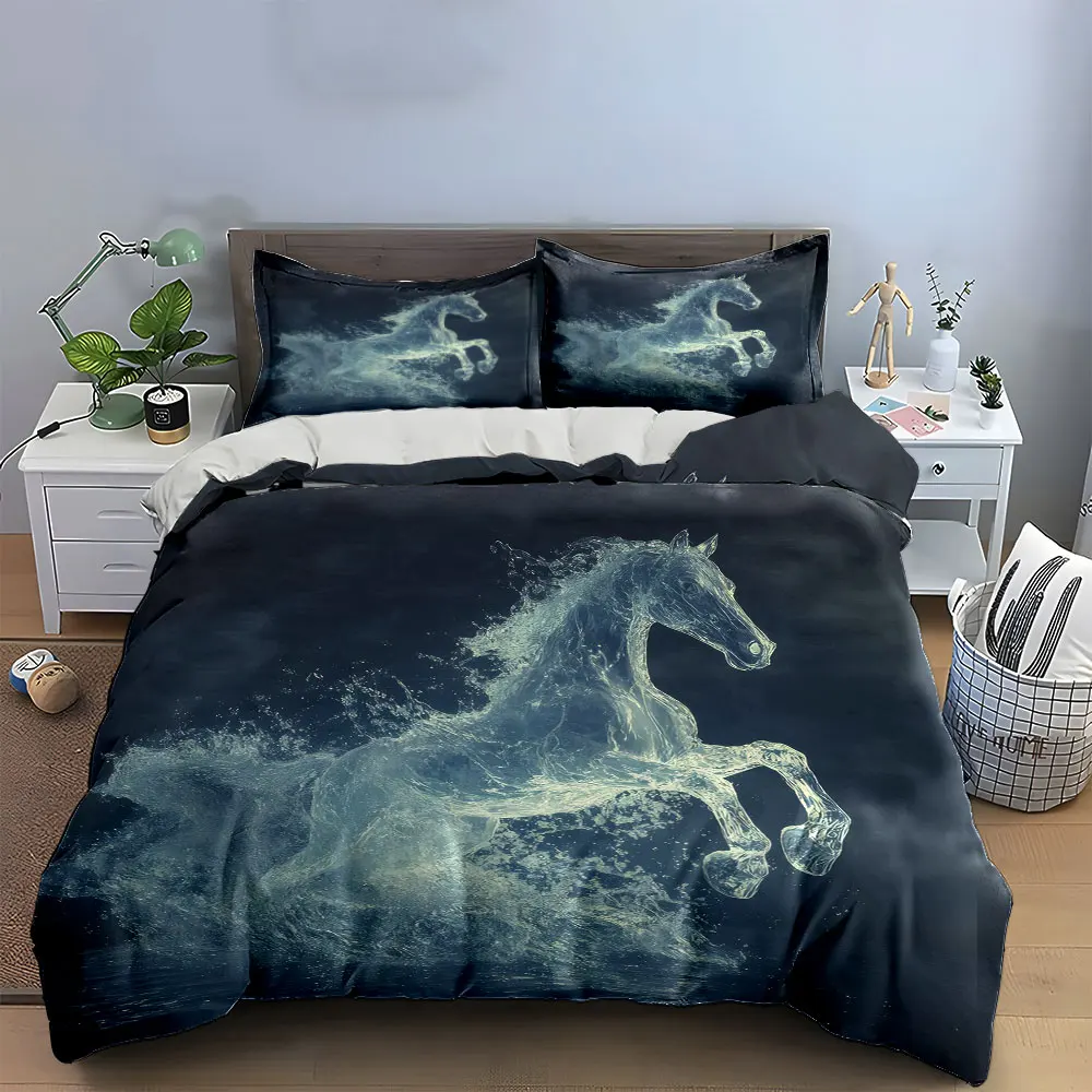 "Galloping Water Horse Art Set" Bedding Set with 1 Duvet Cover 2 Pillowcases Single Double King Queen, Gift