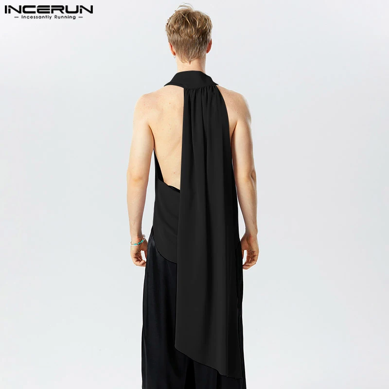 INCERUN Men Irregular Tank Tops Sleeveless V Neck Loose Fashion Male Vests Streetwear 2023 Solid Color Casual Men Clothing S-5XL