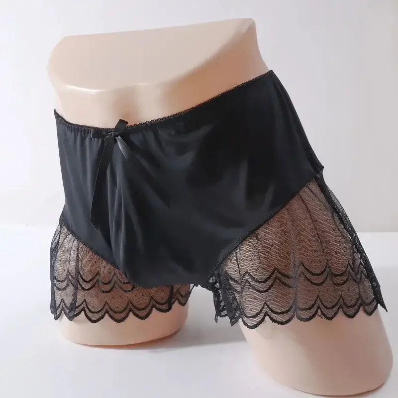 Sexy Man's Lace Hem Briefs Cross-dressing U Convex Pouch BF Gifts Panties Live Show Dance Costumes DJ Club Bar Underpants