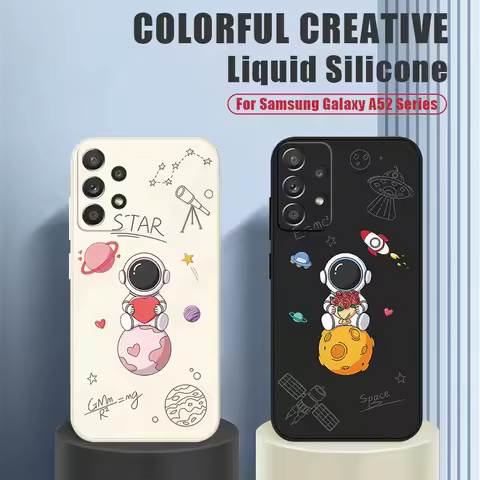 Cute Astronaut Case For Samsung Galaxy A55 A35 A54 A53 A56 A15 A16 5G S25 S22 Ultra S24 Plus S23 FE Silicone Soft Couple Cover
