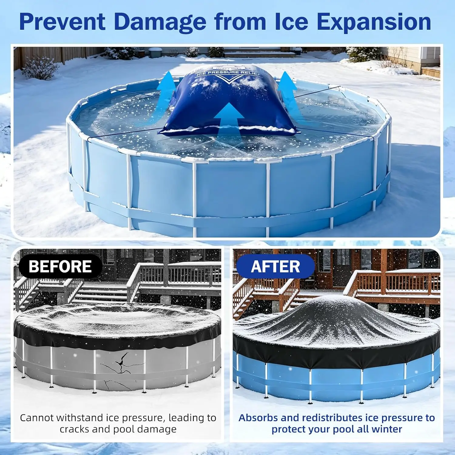 8x8ft Pool Pillow for Above Ground Pools - Ultra-Thick 0.5mm Winter Cover Air Pillow, Freeze-Resistant, Heavy Duty, with 49ft Rope