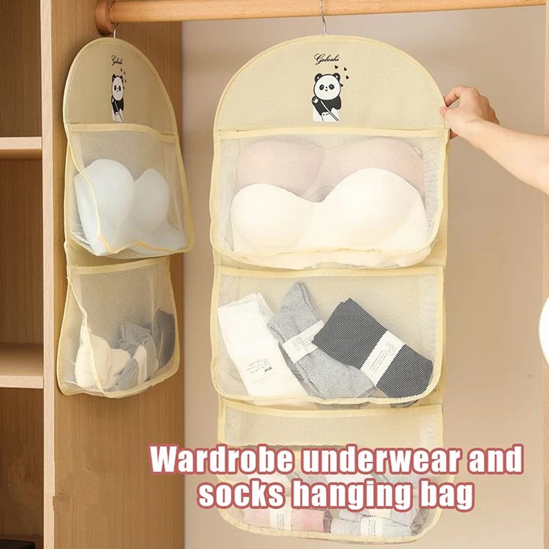 

2/3Layer Large Capacity Storage Mesh Bag Underwear Socks Storage Bag Breathable Wardrobe Organizer With Clothes Hanger
