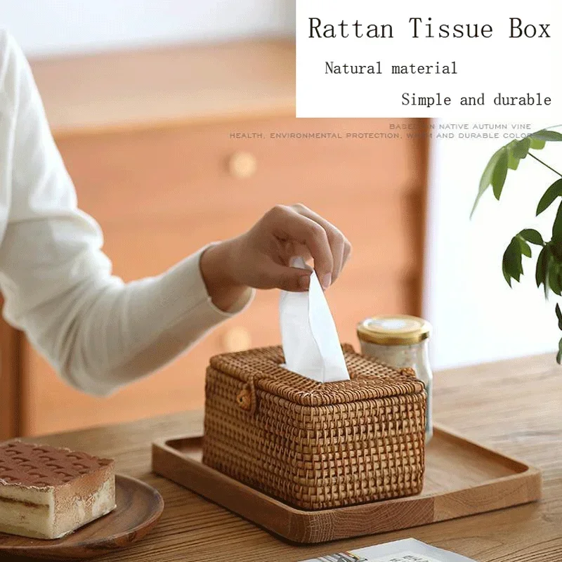 Rattan Tissue Box Home Decoration Handmade Desktop For Barthroom Hotel And Office tissue holder