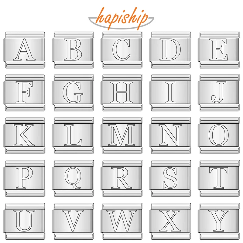 Hapiship 2024 New Women Unique 26 Letter Charms Italian Links Fit 9mm Bracelet Stainless Steel DIY Making Jewelry Gift DJ1217