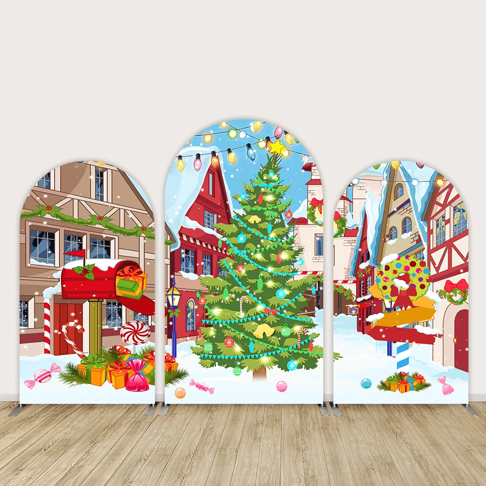 Chirstmas Party Decoration 2025 Arch Backdrop Cover for Kids Gift Santa Snow Street Background for Photo Studio Chiara Walls