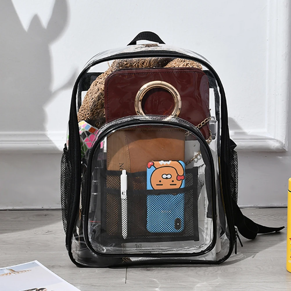 

Black Transparent PVC Backpack Large Capacity See Through Bookbag School Travel Makeup Organizer Multipurpose Jelly Backpack