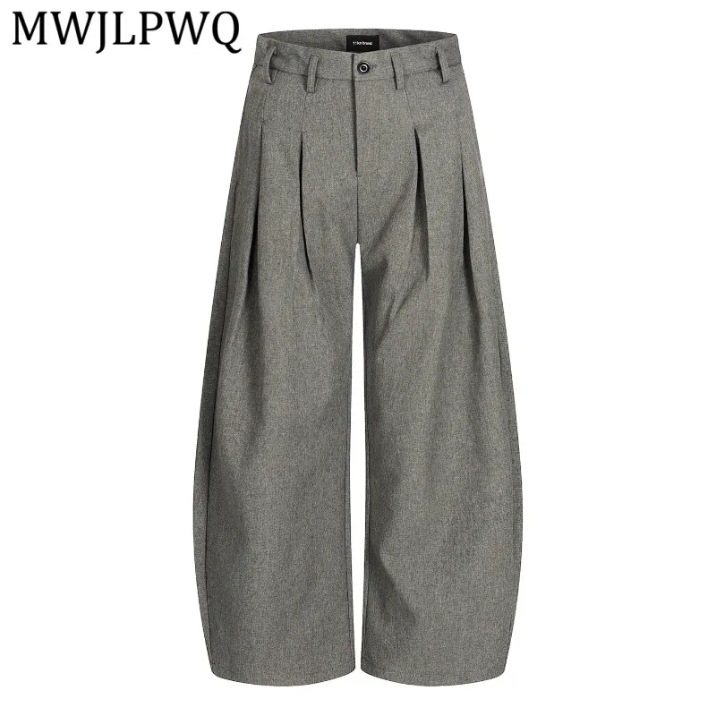 

MWJLPWQ Retro High-End Pleated Wide-Leg Curved Pants For Men And Women Drapey Casual Commuting Loose-Fitting Trousers 15888