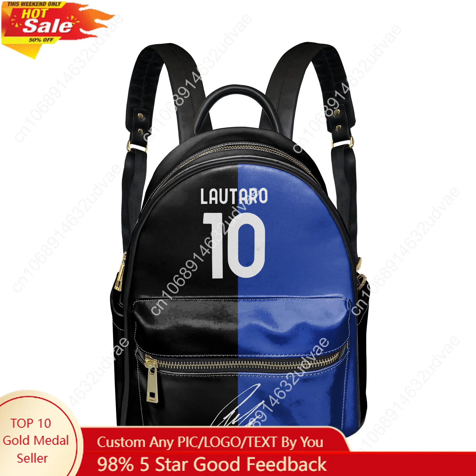 

Lautaro No.10 PU Backpack Women Men Knapsack Argentina Soccer Star Custom Text Image Double Shoulder Bag Rucksack Gift Daypack