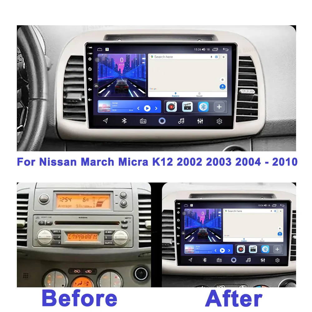 Car Radio Android 15 Carplay For Nissan March Micra K12 2002 2003 2004 - 2010 Intelligent System Navigation 5G Wifi Bluetooth
