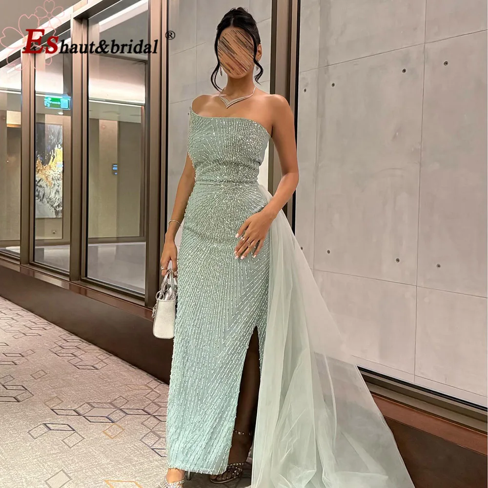 

Elegant One-Shoulder Mermaid Evening Dress with Side Slit for Women 2025 Formal Prom Wedding Party Gown Overskirt Customized