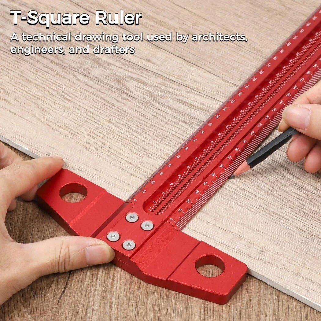 60-500MM Precision Marking T-Ruler Aluminum Alloy Woodworking Scribe Marking Gauge Deluxe Crossed-out Hole Scribing Ruler