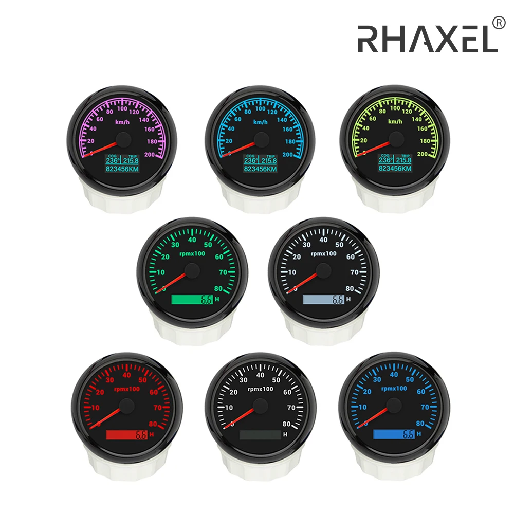 

RHAXEL Gauge Kit 3 3/8'' Speedometer 120km/h GPS Tachometer 6000RPM Engine with 7 Colors Backlights 12Volt 24V for Truck VAN RV