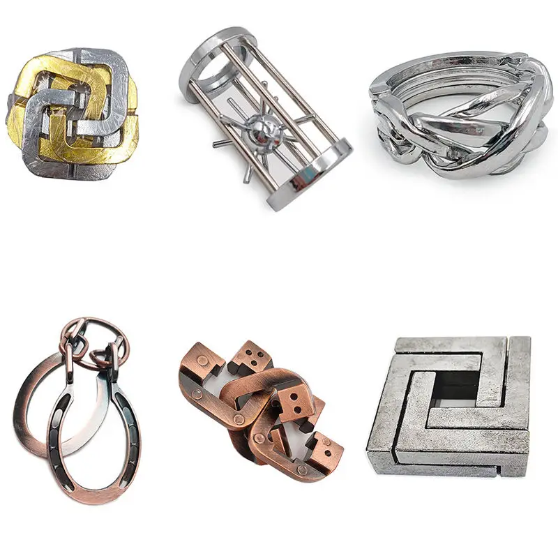 Magische puzzel Gouden naald Hoefijzer Vierkant slot Ontgrendel Luban Lock Burning Brain Kongming Lock Driehoeksketting Ontgrendel speelgoedpuzzel