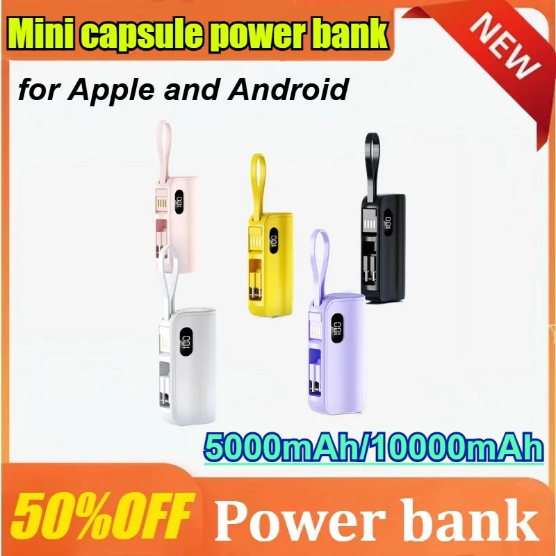 

Mini 10000mAh Capsule 2-in-1 Large Capacity Digital Display Portable Fast Charging External Battery for Apple for Android
