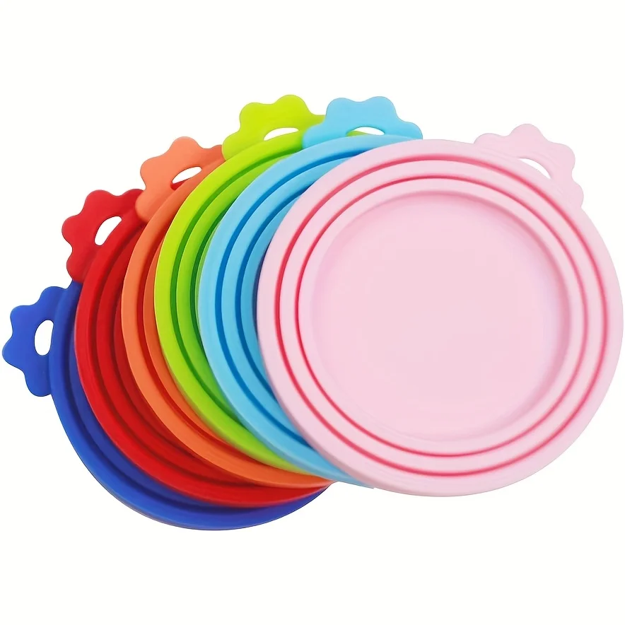 

6 шт., можно мыть в посудомоечной машине, банка для корма для домашних животных, крышки «три в одном», сверхпрочная штабелируемая крышка с легко захватывающим кольцом для влажных/сухих кормов для собак и кошек