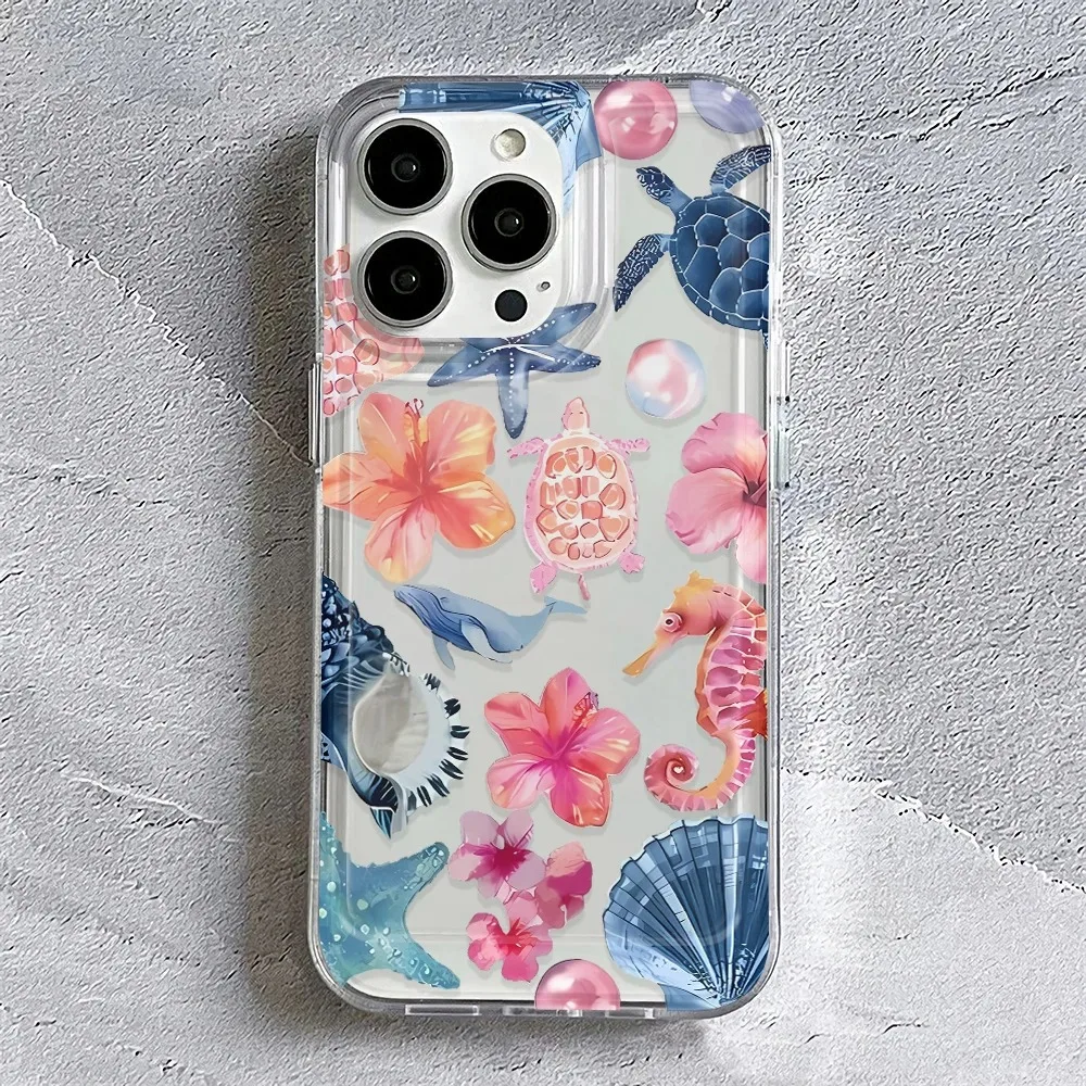 Marine Organism Clear Phone Case For iPhone 16 Pro 15 14 Plus 13 12 11 Pro Max XS XR SE 2020 7 8 Plus Shockproof Back Cover Case