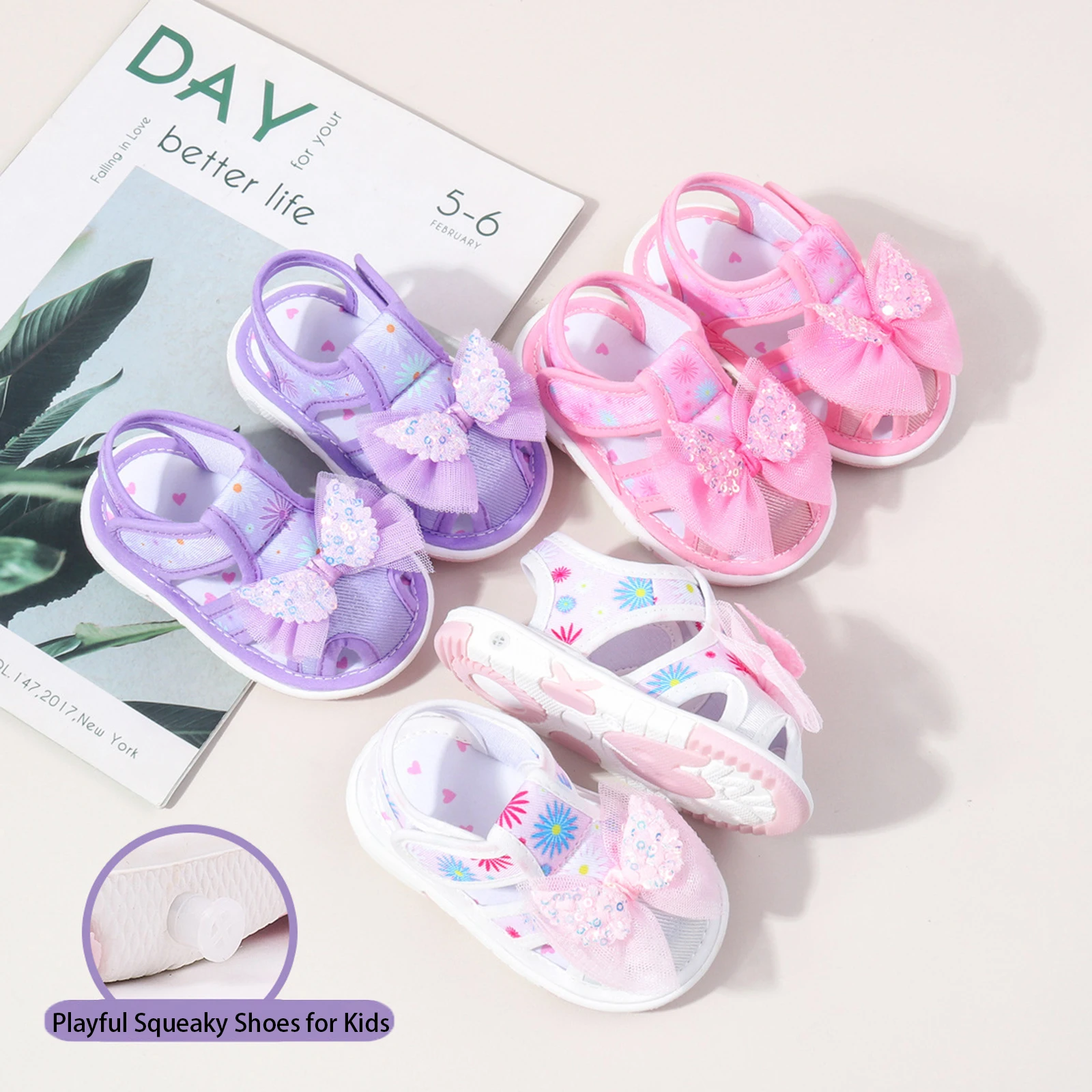 

2026 New 1Pair Toddler Baby Girl's Sandals with Sequin Bows and Non-Slip Rubber Soles Fashion Heart Print Summer Shoes